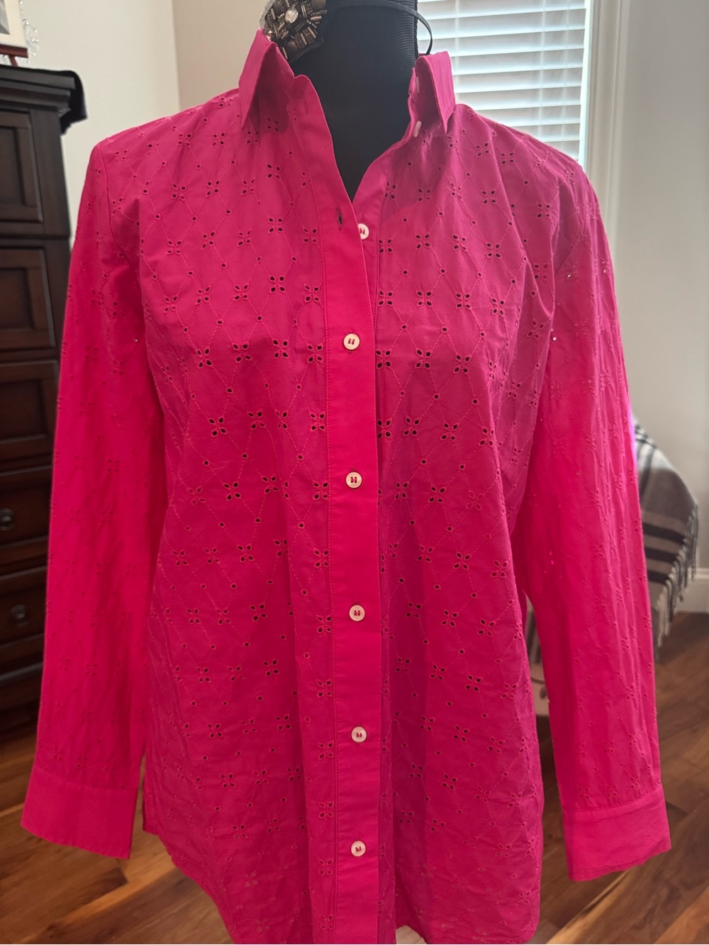 GAP Hot Pink Eyelet Button-Down Shirt